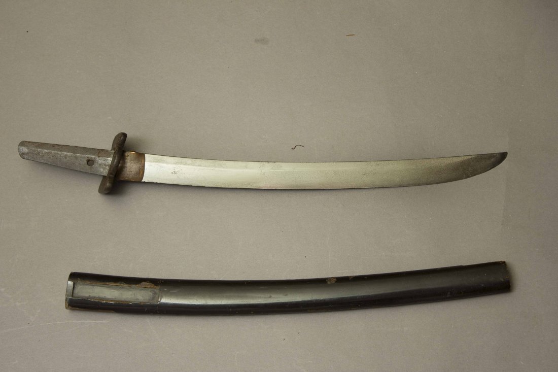 Older Japanese Wakizashi Blade with Black Lacquered: Tang is not marked but blade appears to be older. The tsuba is simple iron, with cut-outs for two small side knives. Please note we do not accept credit cards. Processing and shipping within the conti