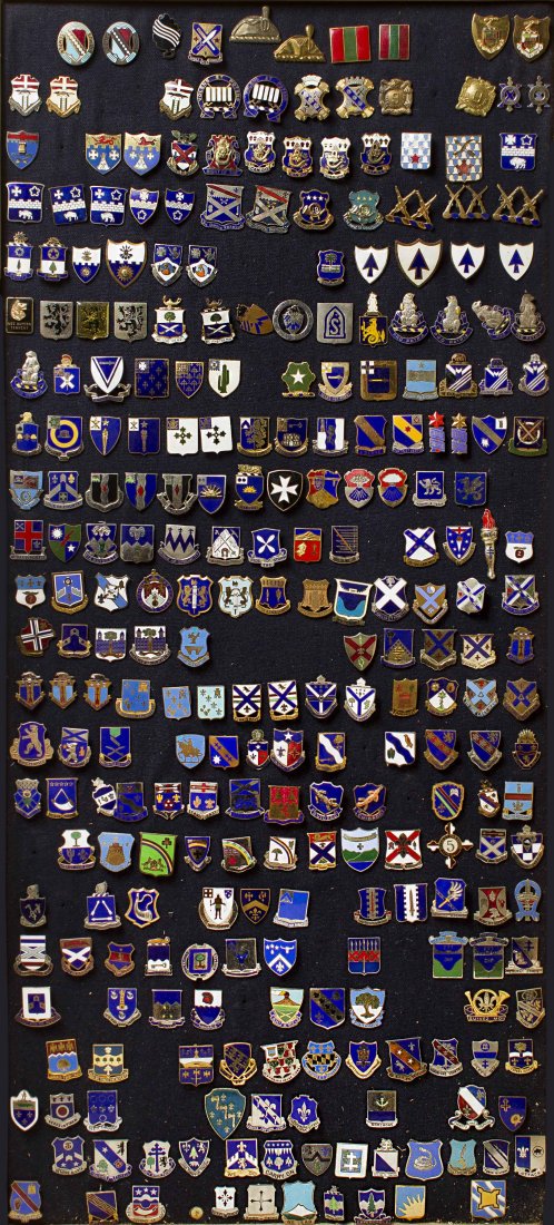 Large Shadow Box Framed Display of 271 U.S. Army: Many pin back, some sterling. Some are very rare and early. Please note we do not accept credit cards. Processing and shipping within the continental U.S. $90.00 plus 1.5% replacement cost insurance R