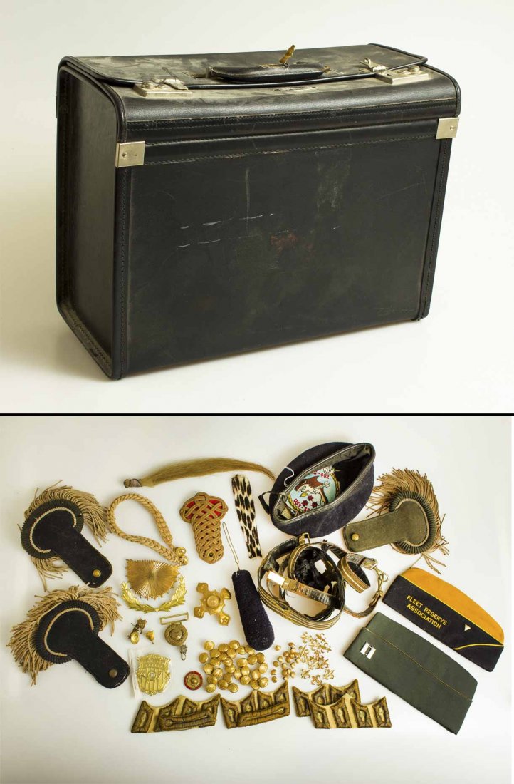 Lot of Belts, Shako Parts and Buttons (Mostly 19th c.): Including a large lot of buttons identified as “Utica Citizens Corp.” Tall black wool plume, 3 very nice single National Guard epaulets, a single gold colored shoulder board (possibly Marine). Ove
