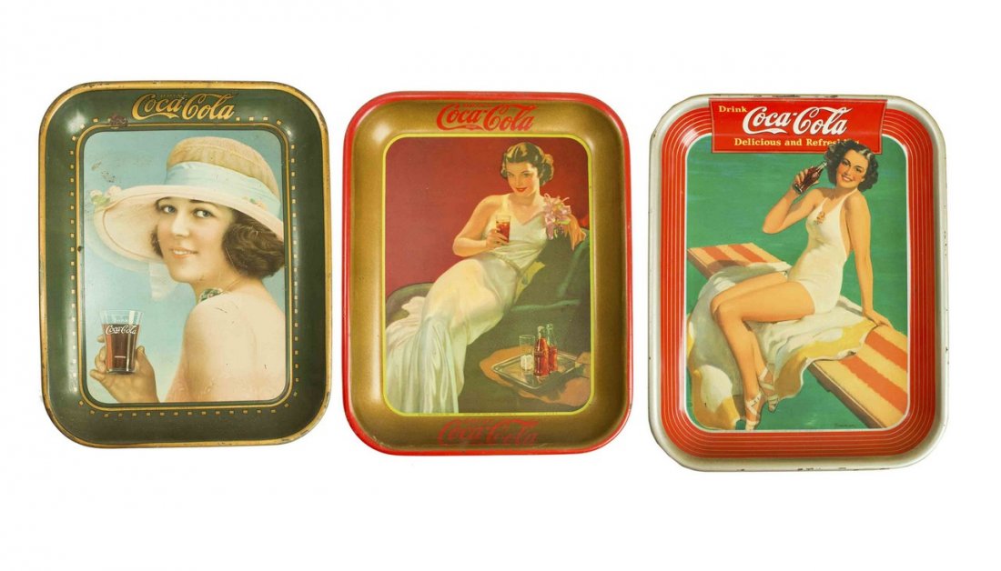 Coca-Cola Trays: 1921, 1936 & 1939: Coca-Cola Trays: 1921, 1936 & 1939. All trays correctly marked as being from the 1920s and 1930s. Each tray: 13 1/4" H x 10 1/2" W. Processing and shipping within the continental U.S. $32.00 plus 1.5%