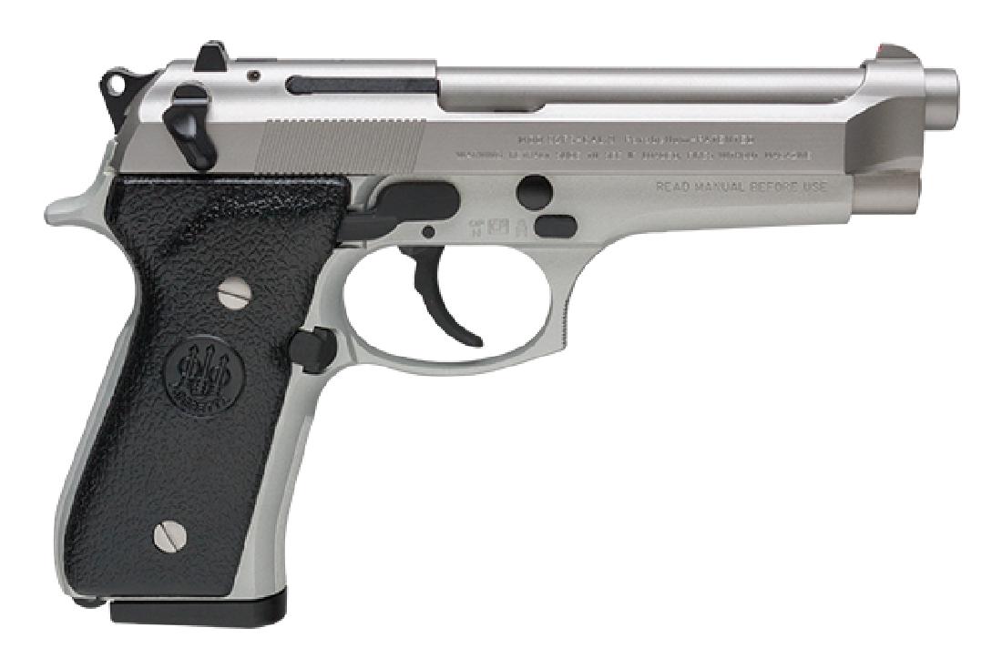 Beretta Pistol: Semi-Auto 92 Series 9MM Caliber Double: Manufacturer: Beretta Gun Type: Pistol: Semi-Auto Model Series: 92 Caliber: 9MM Action: Double Action Magazine capacity: 10+1 Finish: Stainless Steel Stock: Black Rubber Grips Sights: 3-Dot Dovetailed