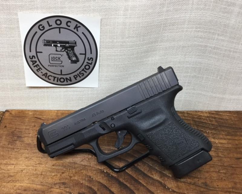 Glock 30 S Sub Compact .45 acp: Built on the G30 SF frame, the G30S combines the full capacity .45 AUTO round count with a slimmer slide. This pistol offers a lighter, more easily concealable option for Law Enforcement and legal con