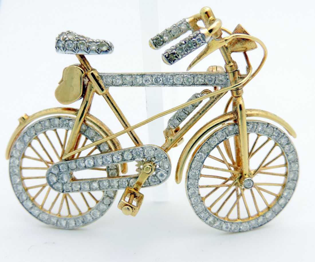 Hand crafted gold & dia bicycle pendant.   18kt yellow (1 of 3)