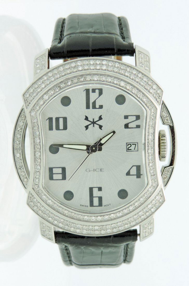 2.00 CT Diamond G-Ice Watch. Watch with leather band: 2.00 CT Diamond G-Ice Watch. Watch with leather band and deployment buckle. Retail $1,550.00. $32.00 S&H