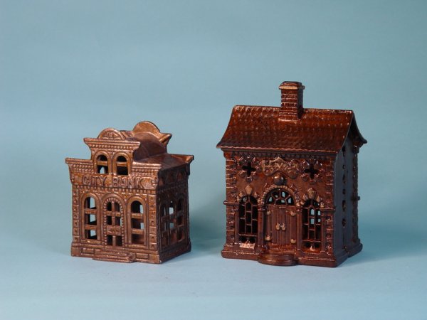 Lot of 2 Cast Iron building banks