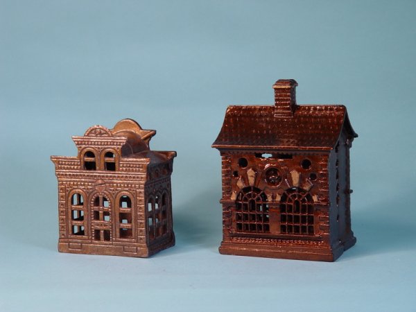 Lot of 2 Cast Iron building banks - 2