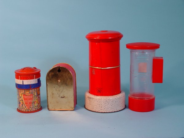 Lot of 4 Tin/Plastic English Mailbox banks - 2