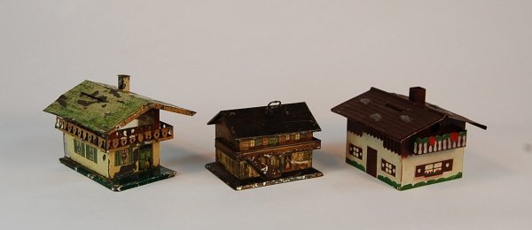Lot of 3 Tin building banks