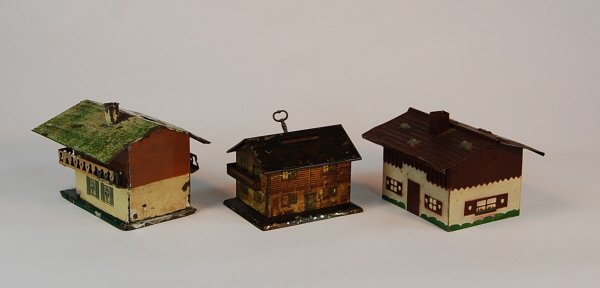Lot of 3 Tin building banks - 2