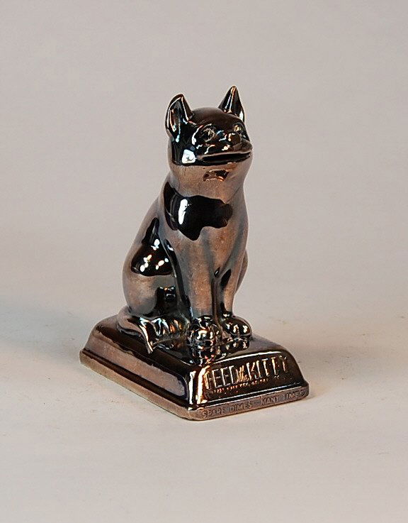 "Feed The Kitty" Lead Cat bank: 4 7/8 inch high (Excellent)