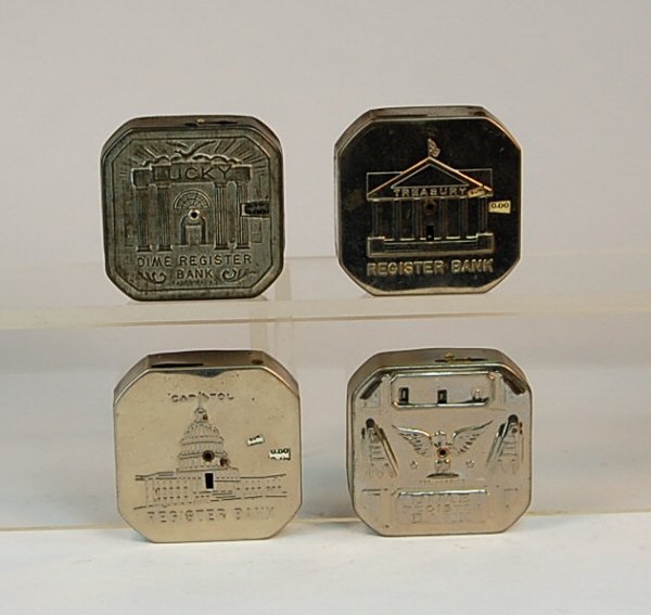 Lot of 4 Tin dime registering banks