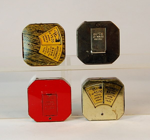 Lot of 4 Tin dime registering banks - 2