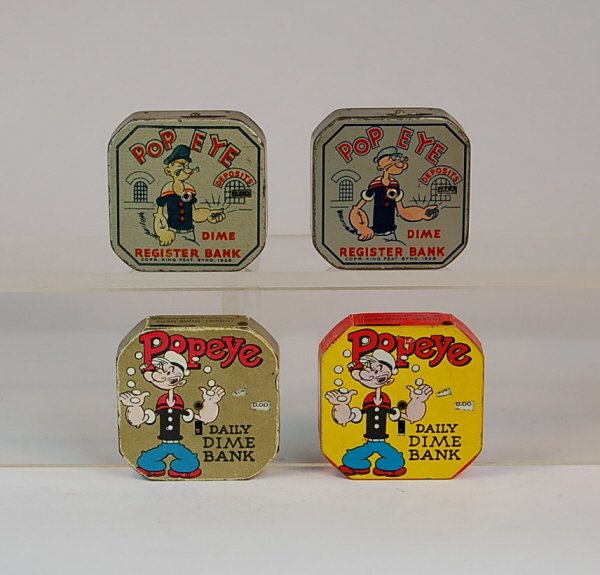 Lot of 4 "Popeye" Tin dime register banks