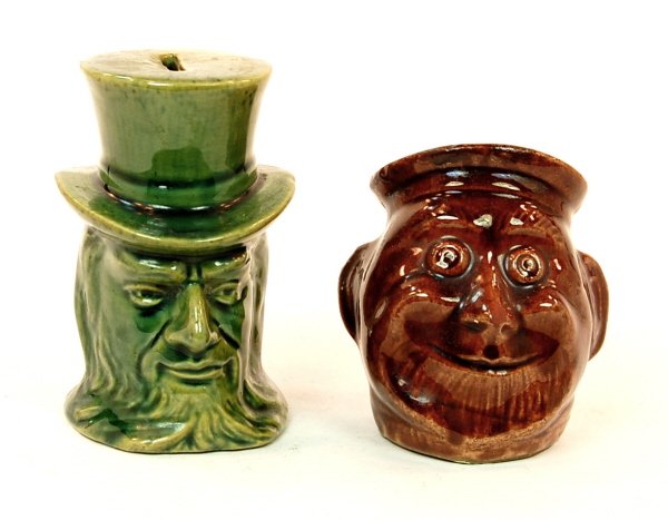 Lot of 2 Ceramic Bust banks: Uncle Sam - 4 1/4 in. tall. Pop-eyed Sailor - 3 5/8 in. tall.