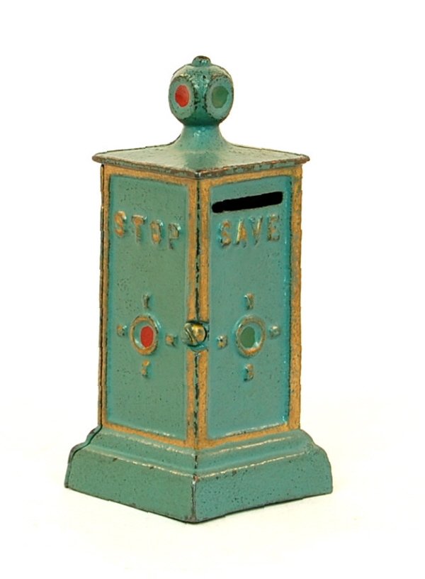 Small Stop Sign bank: Cast Iron. 4 1/2 in. tall.