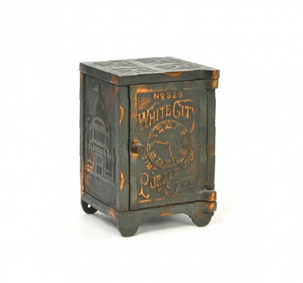 White City Puzzle Safe No. 326 safe bank: Cast Iron. 4 1/8 in.