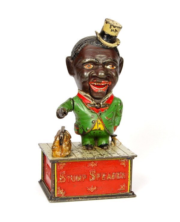 "Stump Speaker" mechanical bank: Cast Iron.