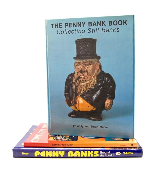 Lot of 3 Books on Banks: "Penny Banks Around The World" (Duer), "Ceramic Coin Banks" (Stoddard), & "The Penny Bank Book" (Moore).