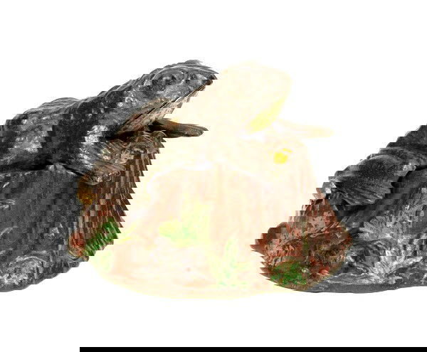 Toad on Stump mechanical bank.: Cast Iron.