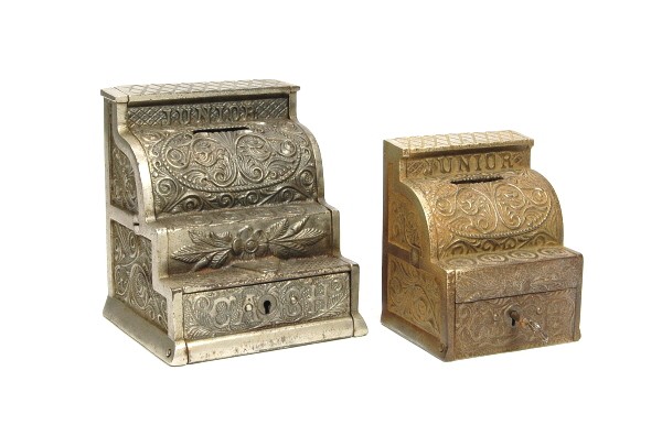 Large & Small "Junior Cash" Register banks.: Cast Iron.