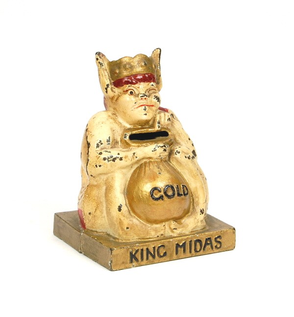 "King Midas" bank.: Cast Iron.