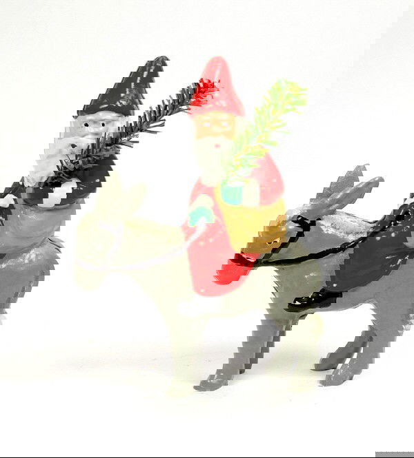 Santa w/tree on Donkey bank.: Aluminum. 6 1/8 in. (Reynolds Toys)