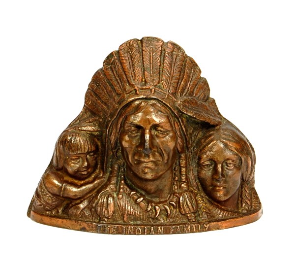 "The Indian Family" bank.: Cast Iron. 3 7/8 in.
