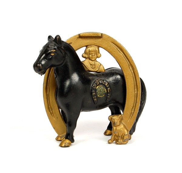 Buster Brown & Tige "Good Luck" bank.: Cast Iron. 4 1/4 in.