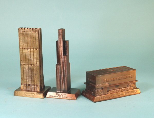 Lot of 3 White Metal building banks