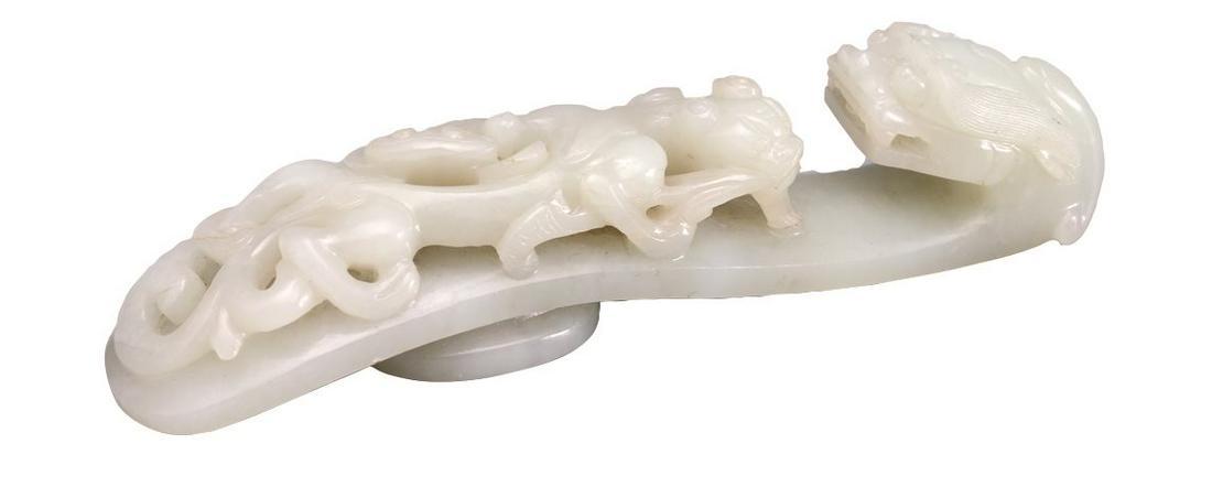 QING DYNASTY WHITE JADE DRAGON HOOK (1 of 2)