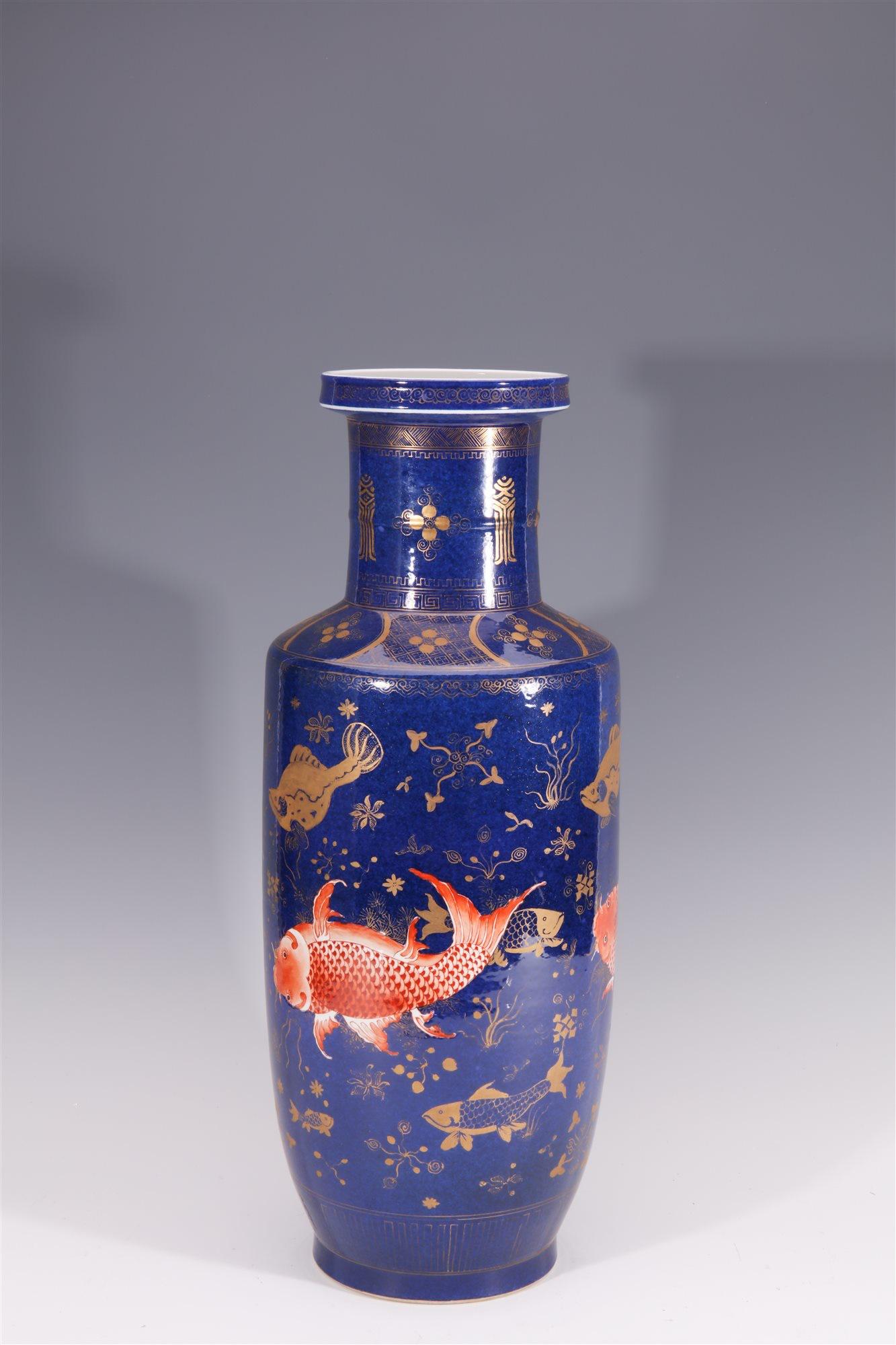 BLUE GLAZED RED FISH VASE (1 of 4)