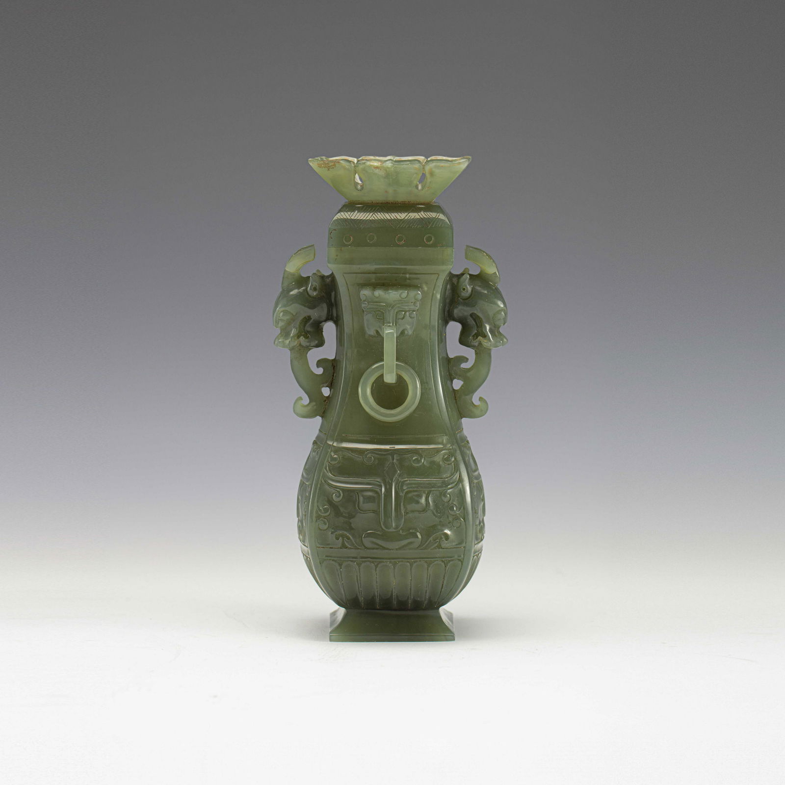 A Chinese Green Jade Two Ears Square Pot Republic of Ch (1 of 14)