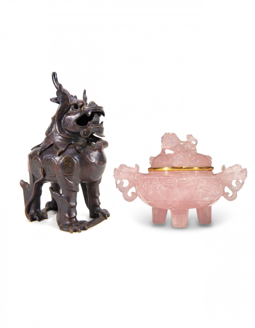 Chinese Pink Crystal Censor and Bronze Animal Censor Qi (1 of 9)