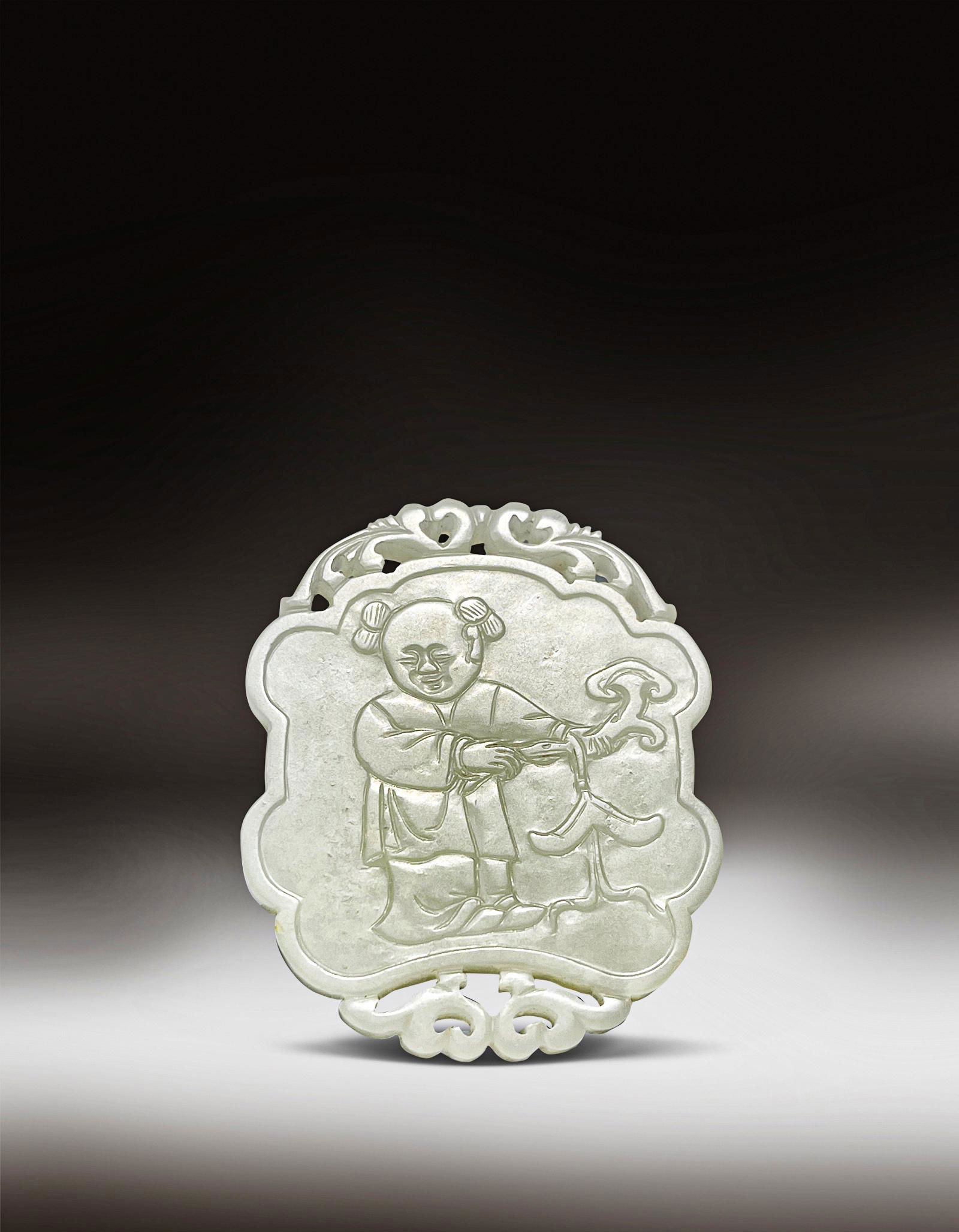 A Chinese Hetian White Jade Figure Plaque Qing (1 of 6)