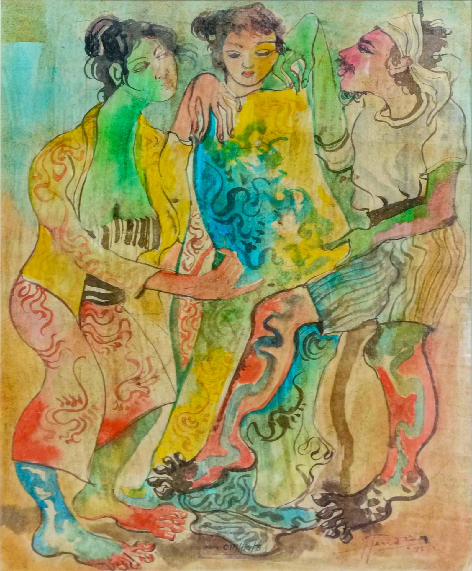 Hendra Gunawan Hendra selling cloth 1975 water color on paper (1 of 9)