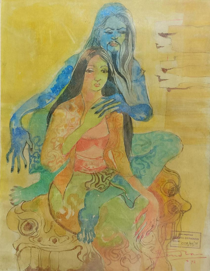 Hendra Gunawan Hendra Holding Wife hand water color on paper (1 of 6)