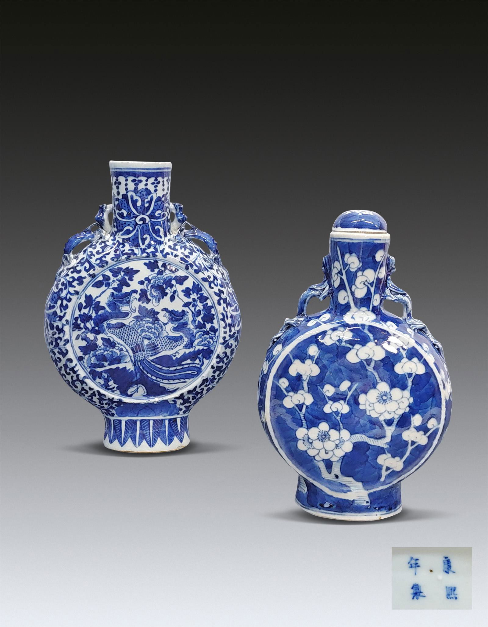 Two Blue and White Flower Moon Flask Qing Dynasty 1644-1912 (1 of 11)