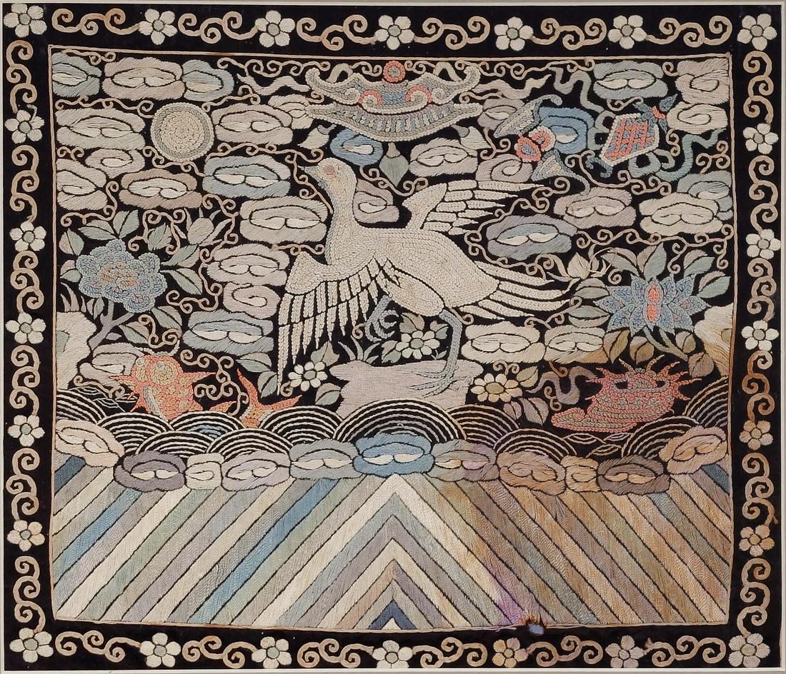 A Chinese Silk Flower and Bird 18-19 Century (1 of 5)