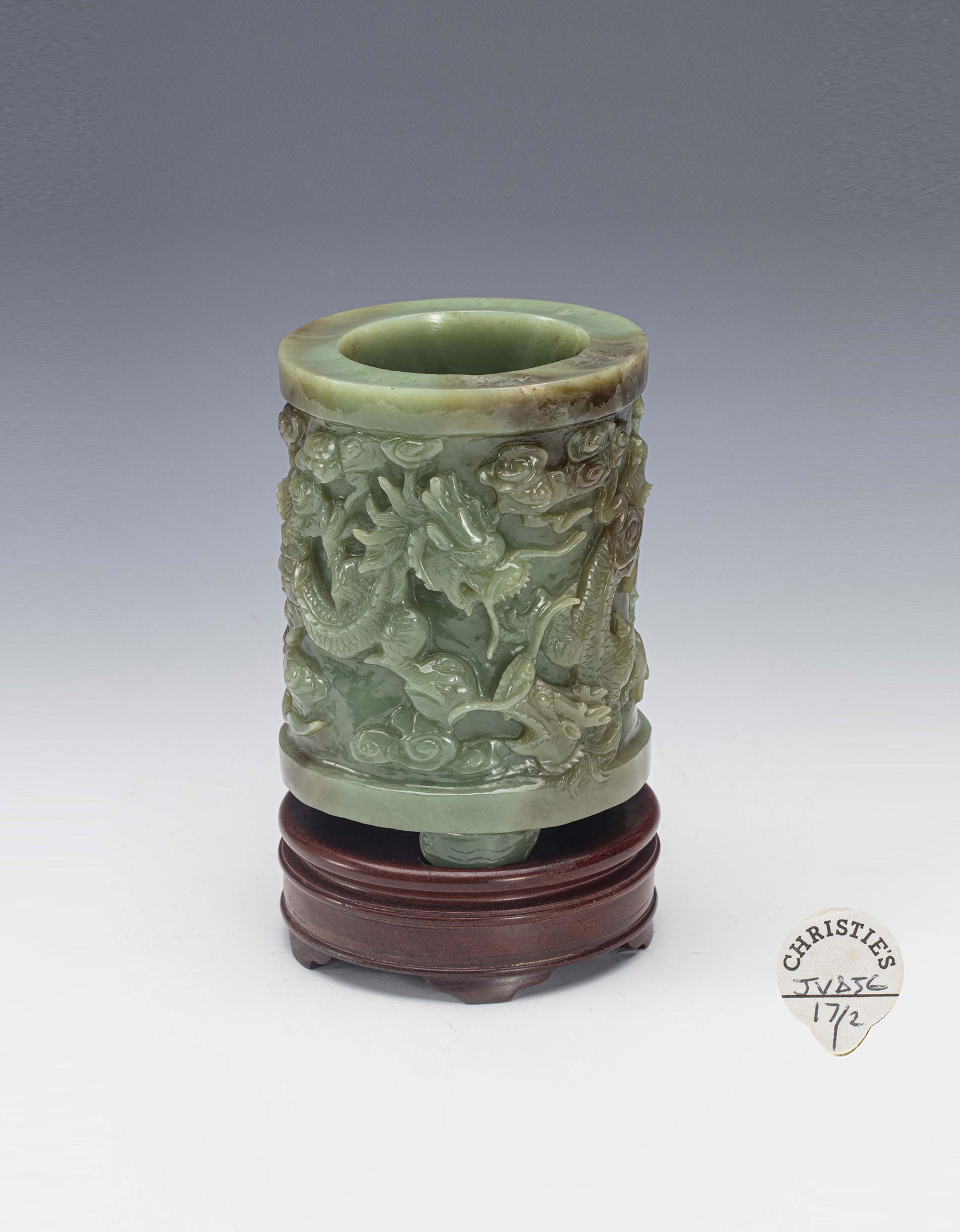 A Chinese Green White Jade Dragon Brushpot Qing Dynasty 1644-1912 (1 of 14)