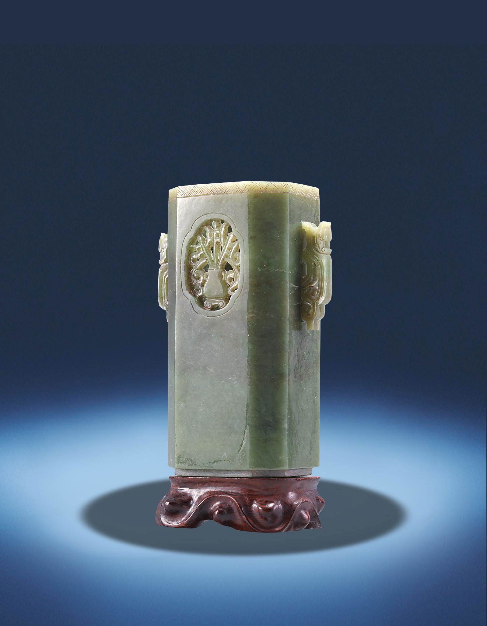 A Chinese Green Jade Square Brushpot Qing Dynasty 1644-1912 (1 of 9)