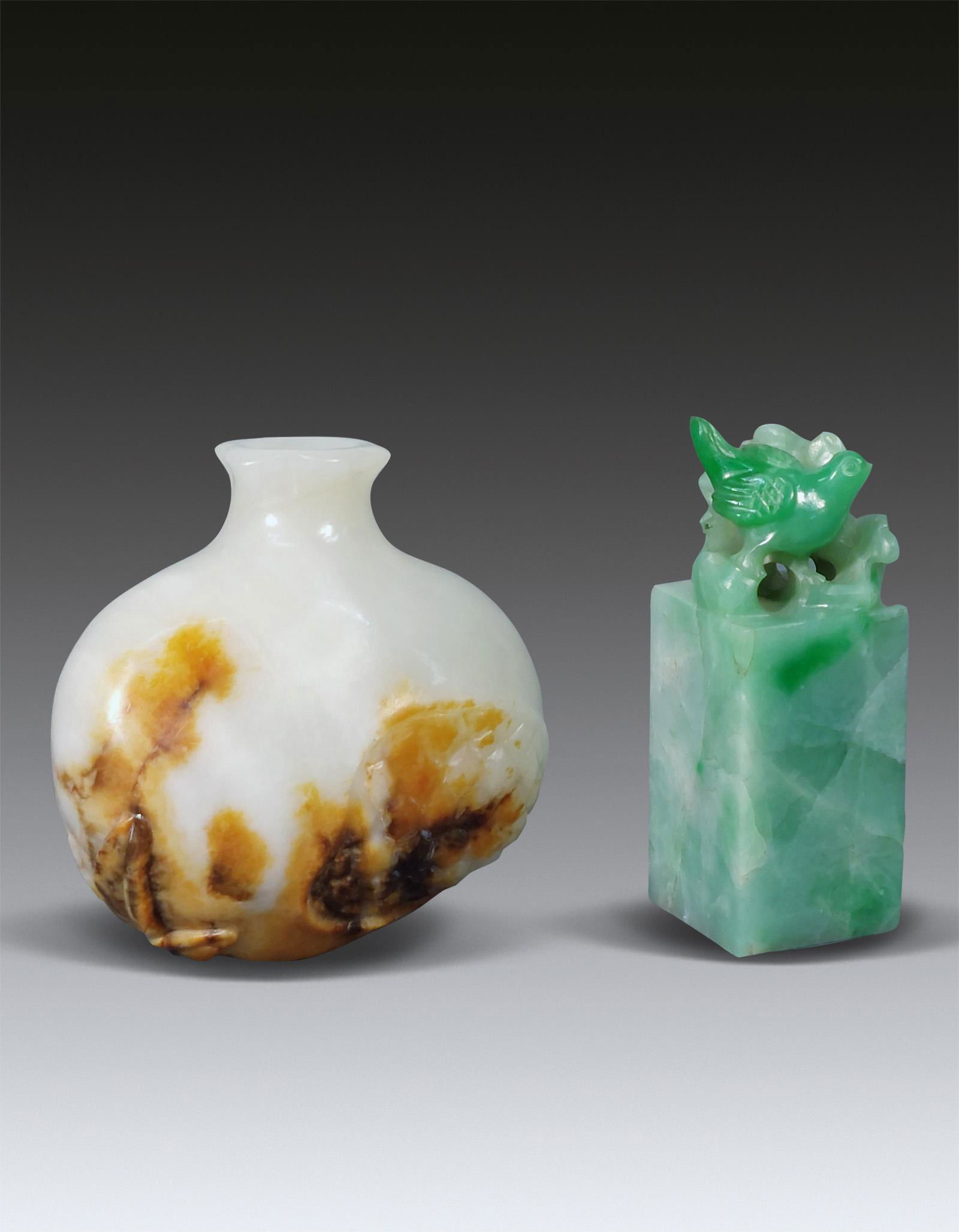 Two Chinese White Jade Waterpot Jadeite Seal Qing Dynasty 1644-1912 (1 of 16)