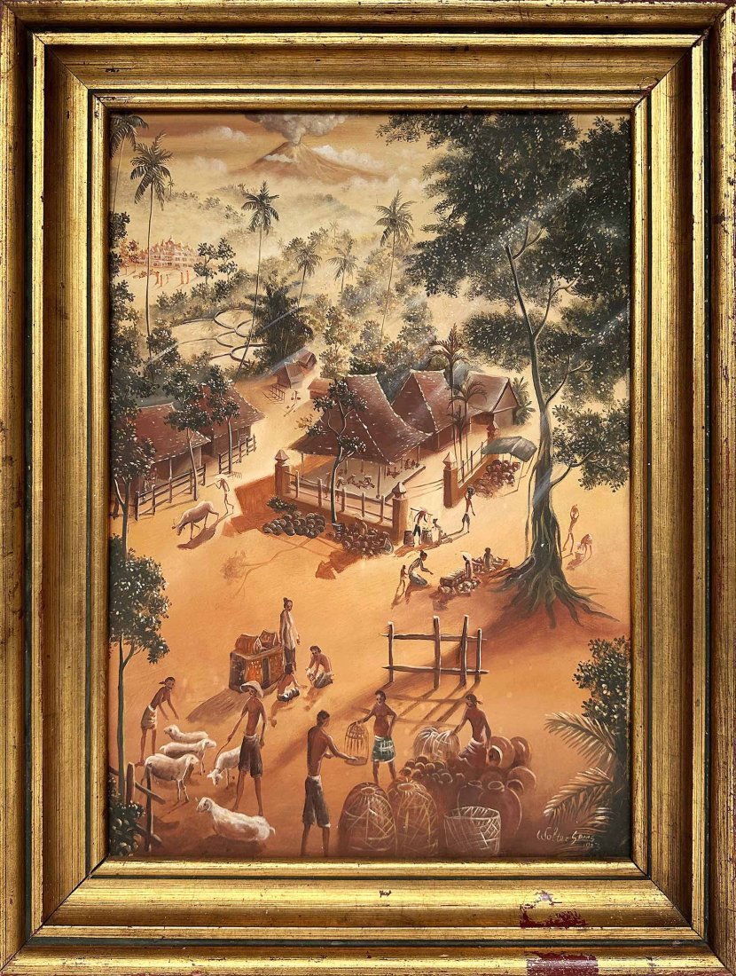 Walter Spies Local Market oil on Wood Panel (1 of 9)