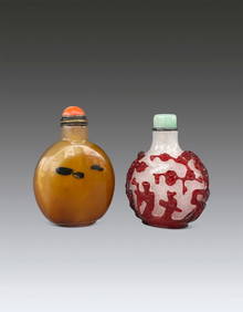 Two Agate Overlay Red Glass Snuff Bottle Qing Dynasty (1 of 16)