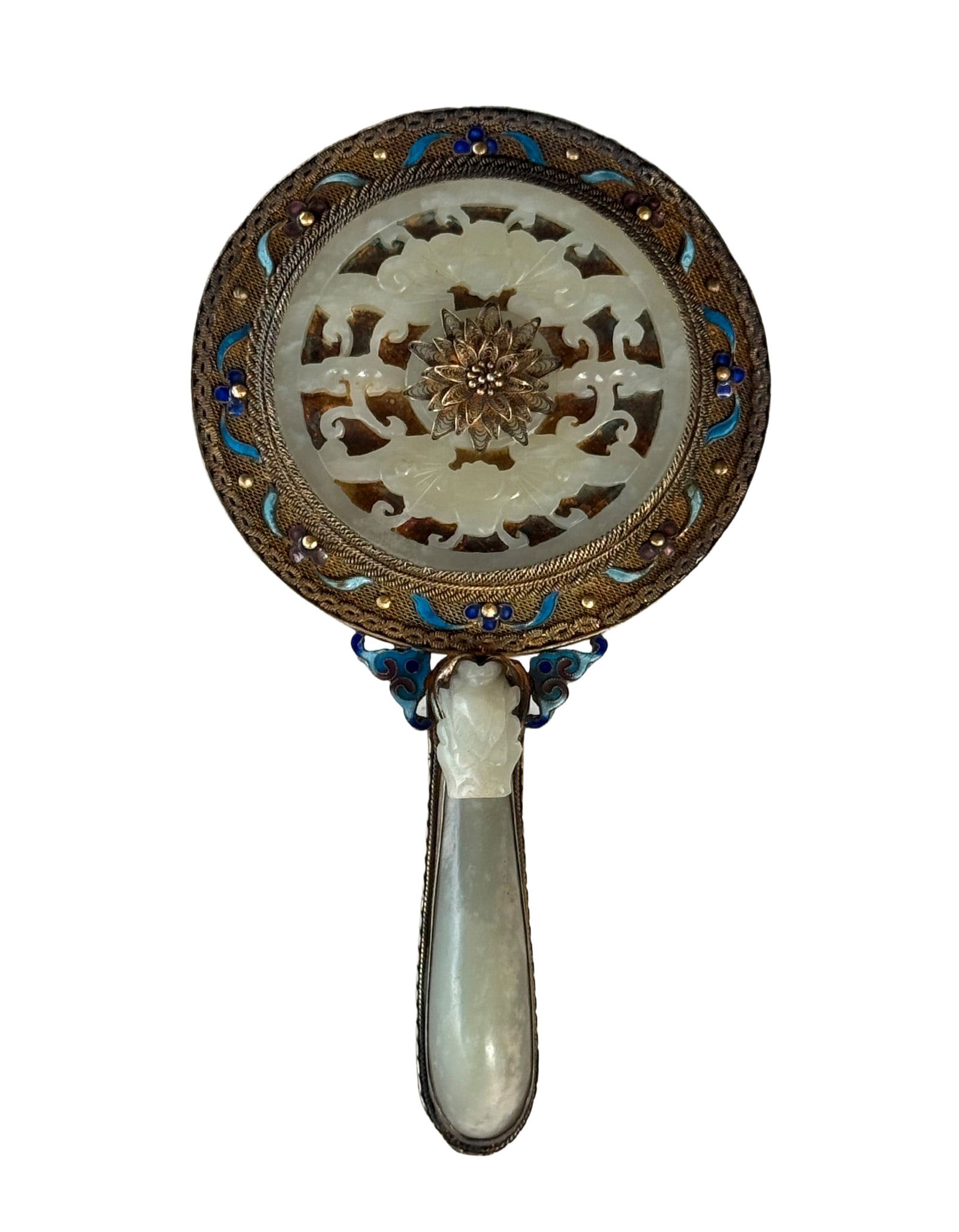 A Chinese Silver gilt Jade Inlaid Mirror Qing Dynasty (1 of 9)