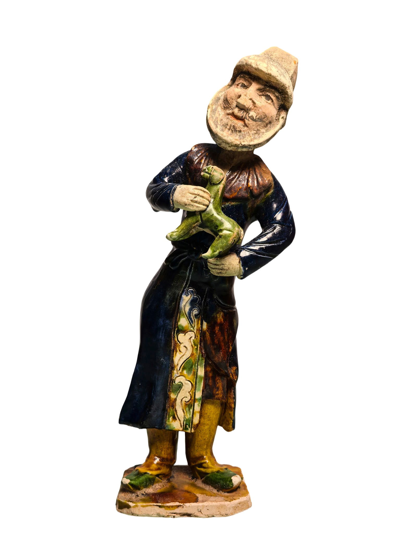 A Chinese Painted Pottry Figure Tang Dynasty AD618-907: 251081 唐代三彩胡人献狗 A Chinese Painted Pottry Figure Tang Dynasty AD618-907 USD8000-15000 H29cmx11.5cm 来源:日本收Ŗ