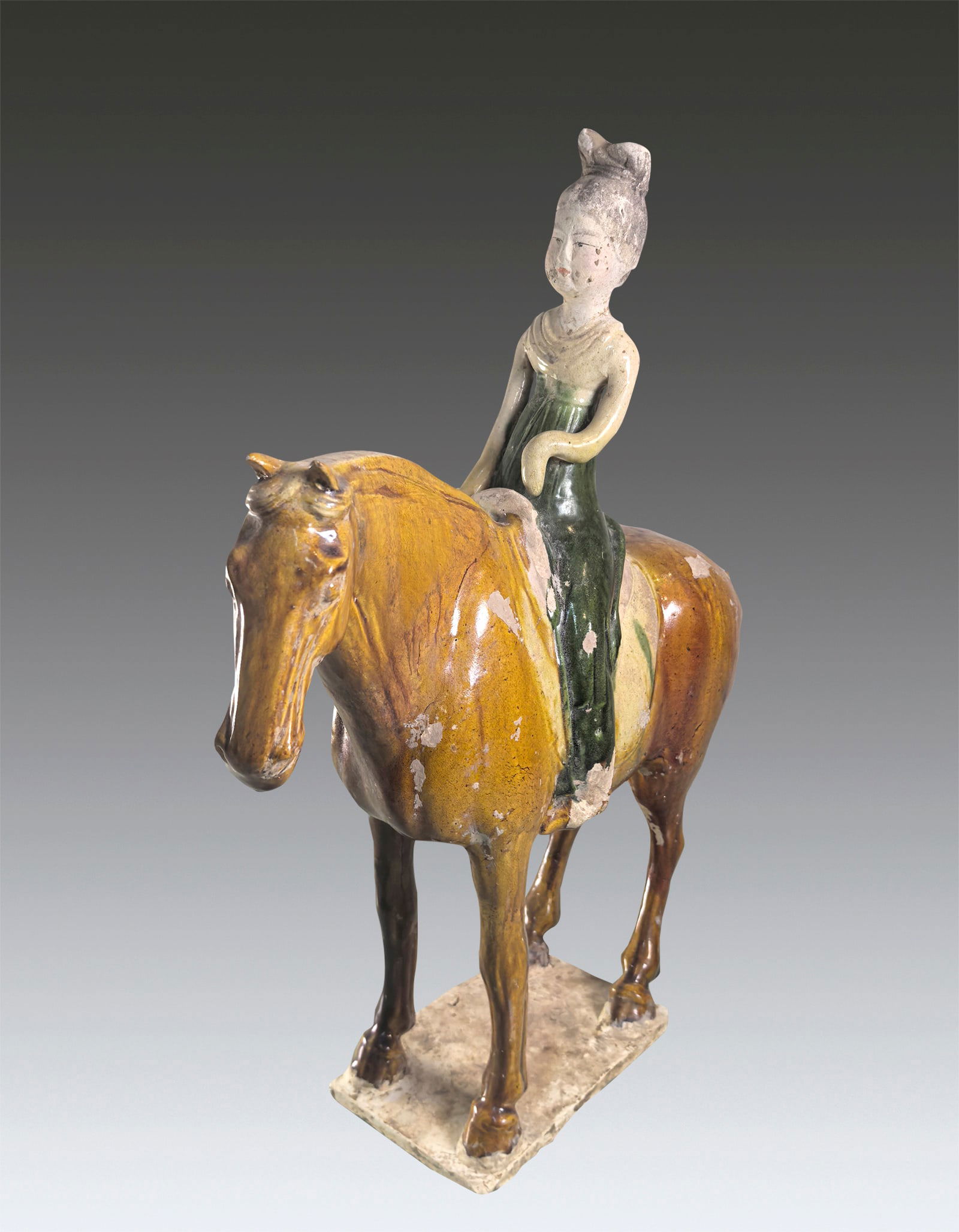 A Chinese Sancai Glazed Pottry Horse and Figure Tang Dynasty 618-907 (1 of 10)