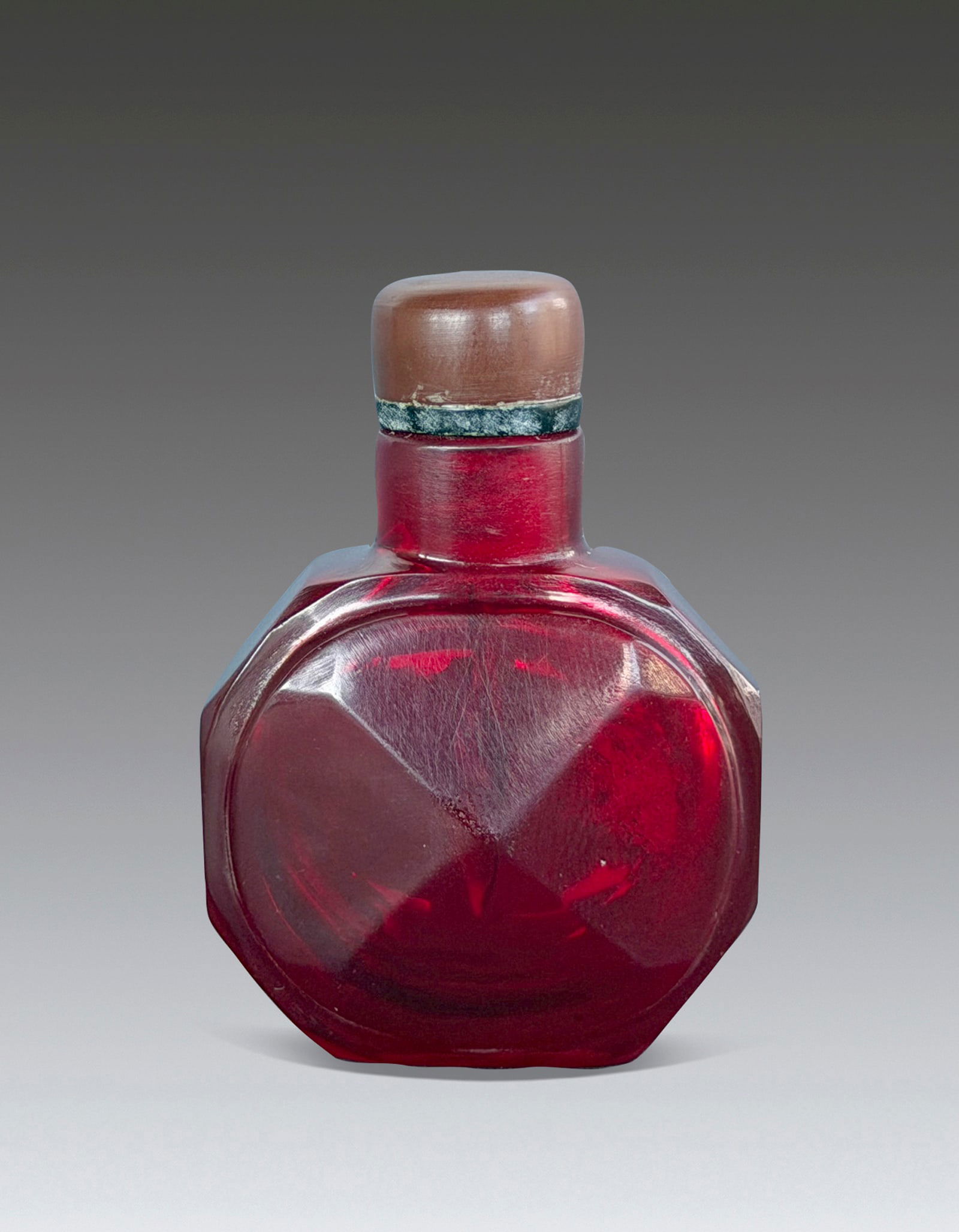 A Chinese Red Glass Six Square Snuff Bottle Qing Dynasty 1644-1912 (1 of 7)