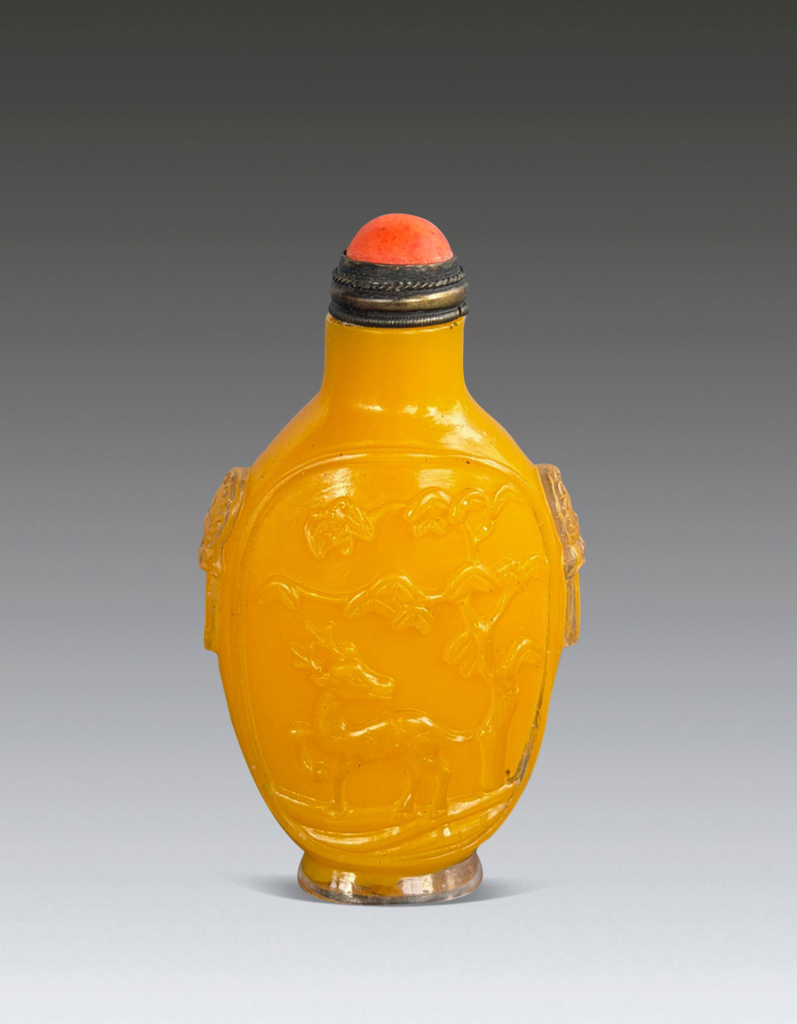 A Chinese Yellow Glass Crane and Dear Snuff Bottle Qing Dynasty 1644-1912 (1 of 7)