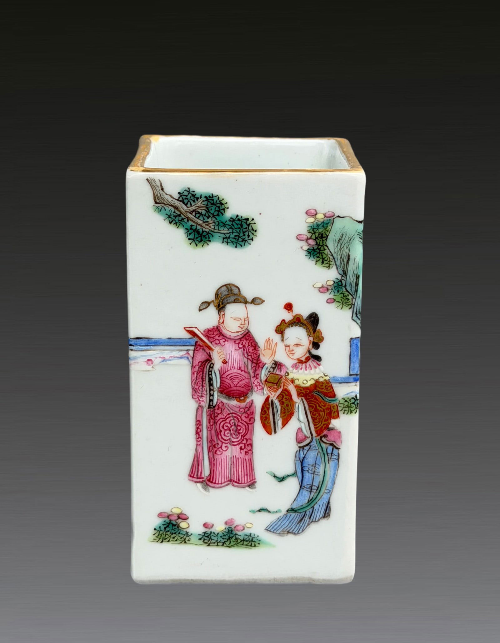 A Famille Rose Figure Square Brushpot (1 of 8)