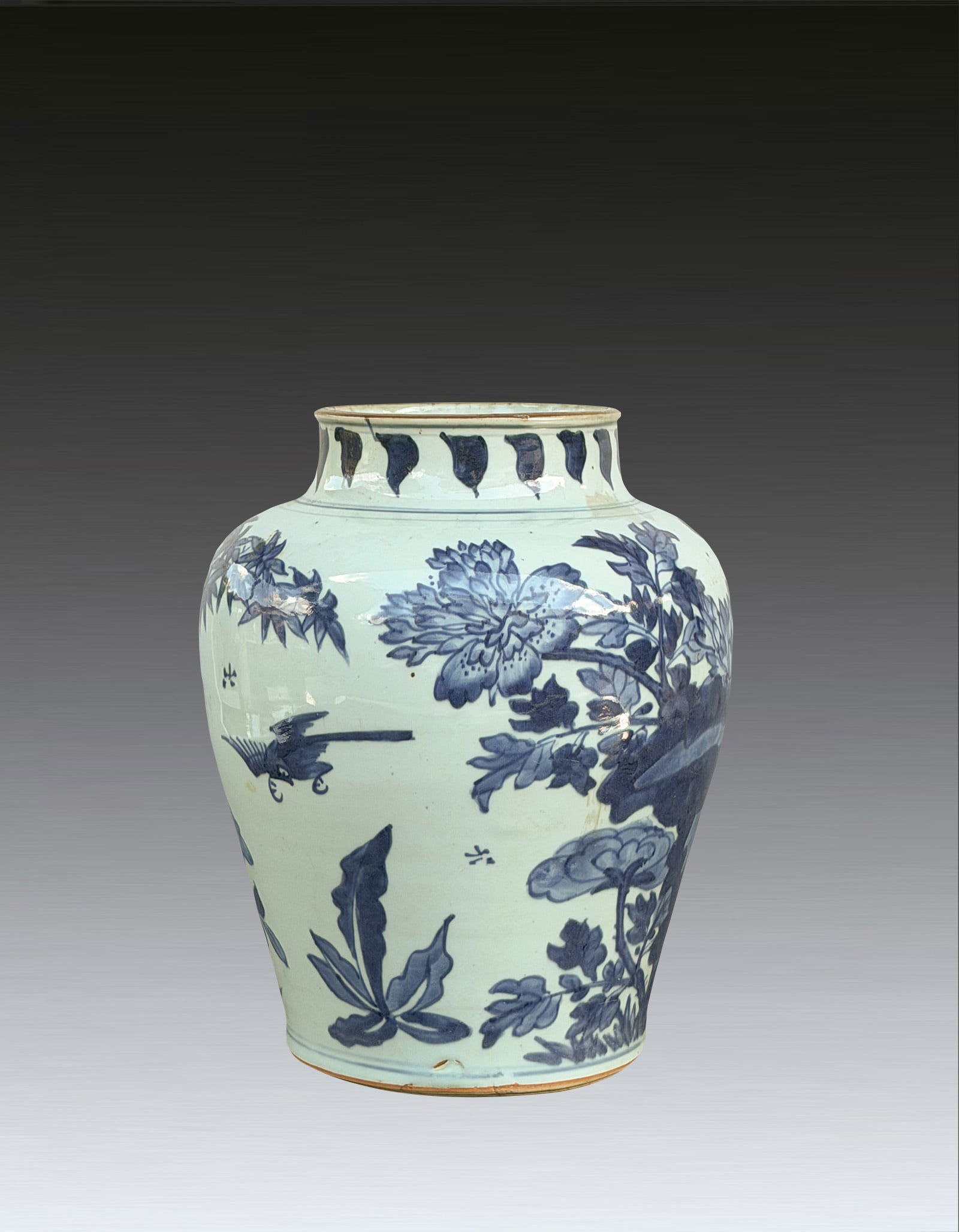 A Chinese Blue and White Flower and Bird Jar Qing Shunzhi Period 1644-1661 (1 of 6)